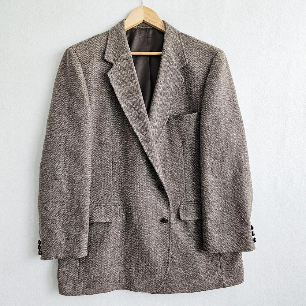 Vintage Haggar Wool Blazer Mens Size 46 Brown Herringbone Tweed